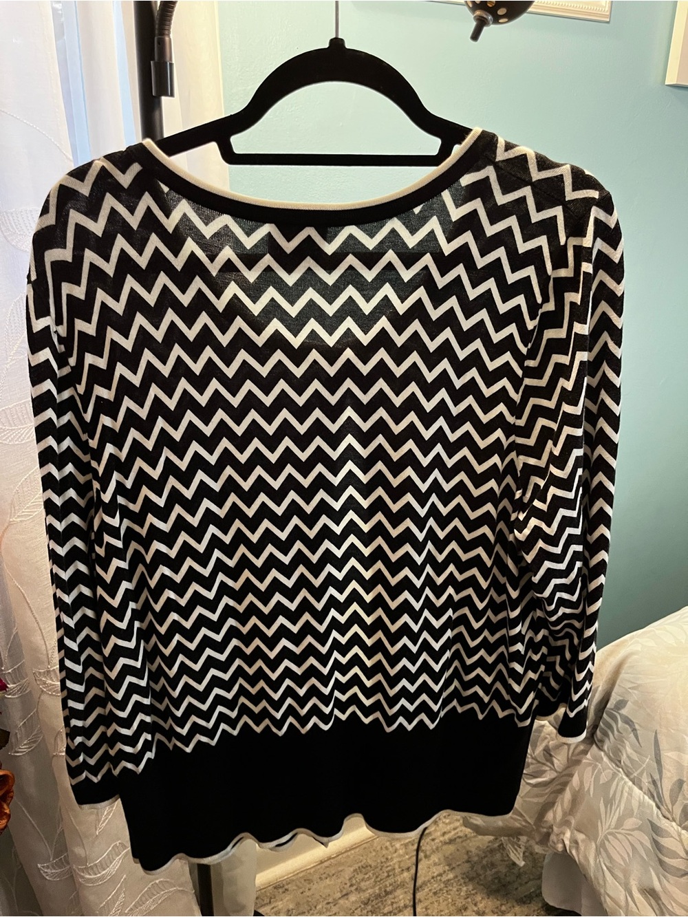 Talbots Black and White Chevron Crewneck Sweater